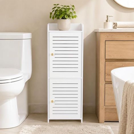 2 Tier Bathroom Storage Cabinet, Freestanding Organizer with Doors, Waterproof Storage Cabinet for Bedroom, Toilet, Living Room, Kitchen, Balcony, Office (1/5)