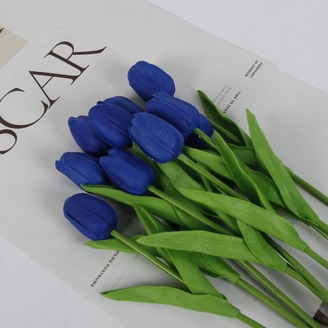 20 Tiges Tulipe Artificielle Bleu Royal Fleurs Fausses en Soie 34cm pour Décor Maison Cuisine Mariage Cadeaux Fête des Mères Pâques Saint-Valentin Lot en Gros (1/5)