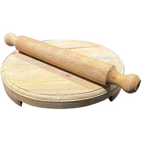 Planche à crêpes en bois avec rouleau à pâtisserie, grande taille / Appareil à chapati / Appareil à roti / Appareil à puri / Ensemble Balen Chakla en bois / Planche à chapati en bois avec rouleau à pâ (1/5)