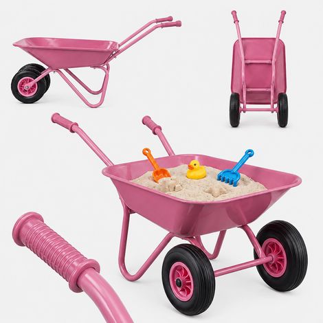 Relaxdays Children's Wheelbarrow, Non-Slip Handles, HWD: 43 x 74 x 36 cm, Metal, Plastic, Pink (1/5)