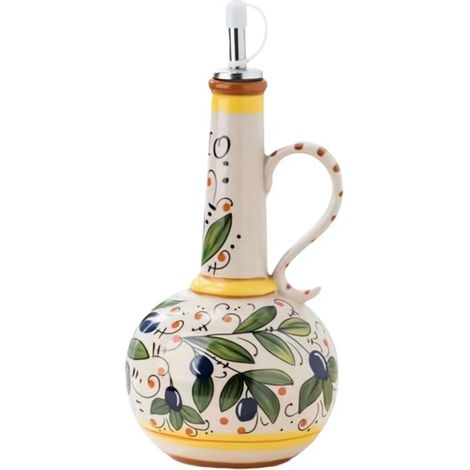 Flacon Huile Céramique - 700 ml - Ouverture Large 11,5 cm - Protection UV - Distributeur Goutte-à-Goutte - 1 Pièce - Cuisine Salle À Manger Café