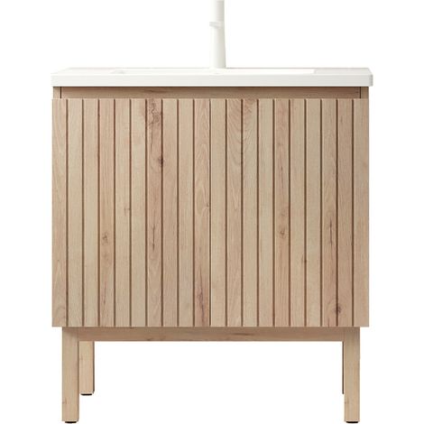 Mobile bagno da terra 80 cm con lavabo in ceramica integrato e 2 ante rovere bianco (1/4)