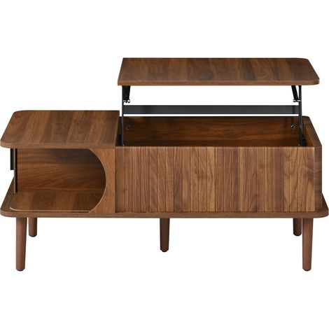 Moderner Retro-Couchtisch mit anhebbarer Platte, Schiebetür, Walnussoptik (1/5)