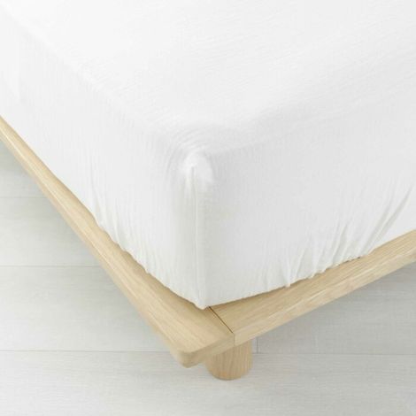 Drap housse double gaze de coton blanc 140x190cm - 140x190cm - Blanc (1/5)