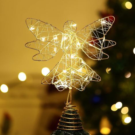 Décoration de sapin de Noël étoile ange, étoile lumineuse LED, guirlande lumineuse à piles pour le Nouvel An, dorée (1/5)