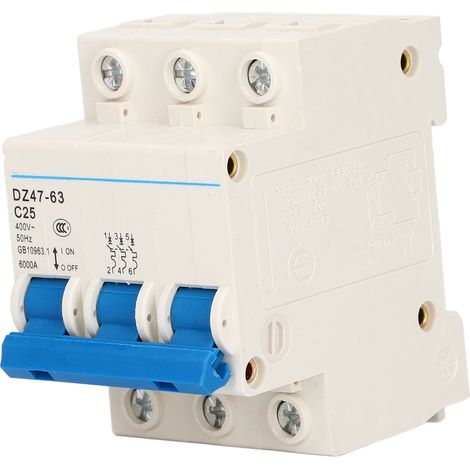 Miniatur-Drehstrom-Leistungsschalter DZ47-63 C25 400 V 25 A, DIN-Schienenmontage, 6000 A Schaltleistung (1/5)