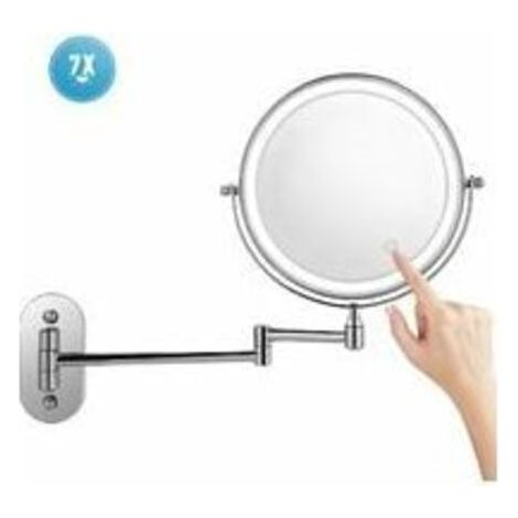 8 pouces 7X Miroir de maquillage mural Miroir de Salle de bain grossissant LED,rotatif à 360 ° - Blanc (1/5)