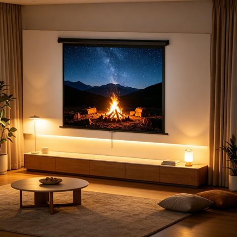 Écran de projection de 4 pouces, format 4:3, résolution 4K-HD, fixation murale ou au plafond, dimensions 181 × 8 × 138 cm, pour home cinéma et présentations au bureau (1/5)
