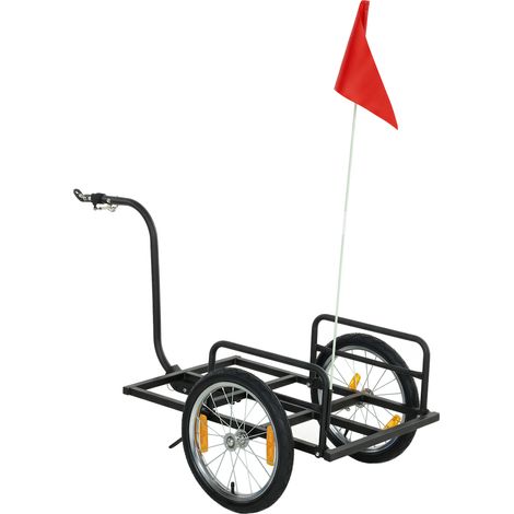 Remolque de Bicicleta para Carga 40 kg Carro de Mano Acero Bandera Roja Ruedas 16 Pulgadas 145x60x42 cm