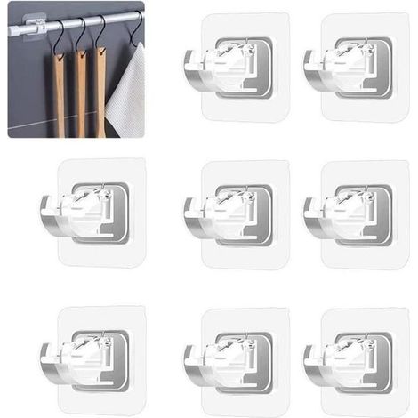 Set di 8 staffe adesive per bastoni per tende - non è necessaria la foratura - facili da installare (trasparenti) (1/4)