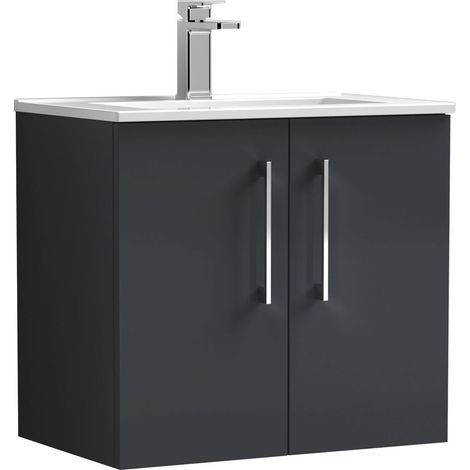 Balterley  Modern Bathroom 2 Soft Close Door & Minimalist Wall Hung Vanity Unit Basin, Dark Grey, 440mm
