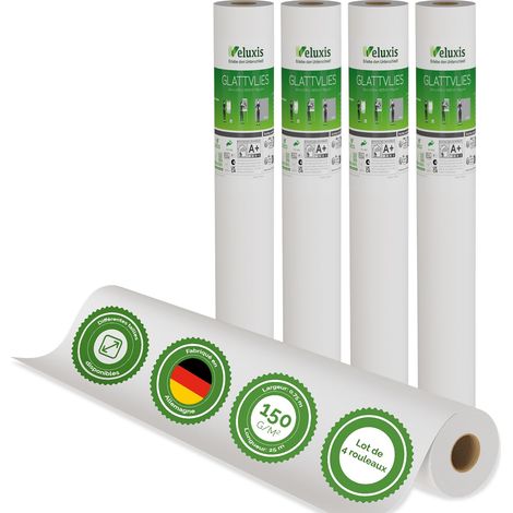 Veluxis® Premium Glattvlies als Untertapete & für Malerarbeiten – überstreichbar, rissüberbrückend, formstabil – Vlies Tapete, Wandvlies in Premium-Qualität (4er-Set Weiß, 25,00 m x 0,75 m - 150g/m²)