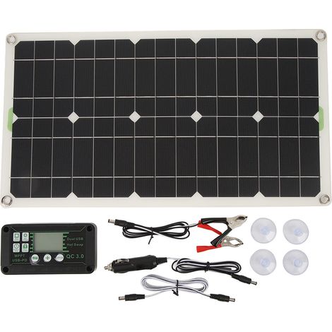 Panneau solaire 250W monocristallin chargeur batterie RV avec double port USB, allumage automatique et contrôleur 30A (1/5)