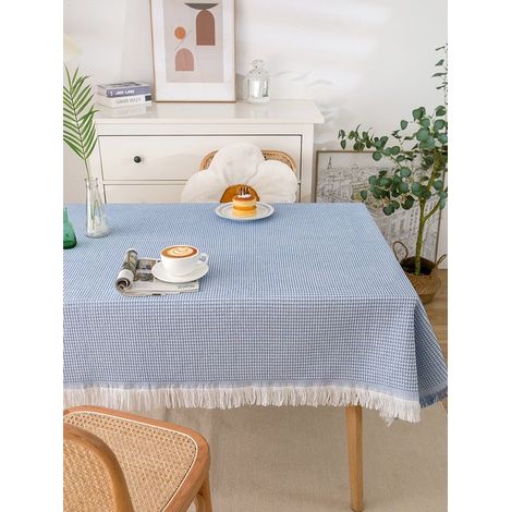 Mantel de encaje hecho a mano, mantel de encaje de algodón a crochet, Panal azul y blanco [mesa larga], 130230cm (1/3)