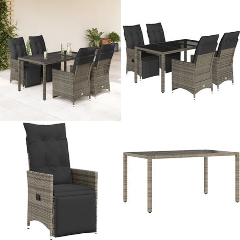 5-tlg. Garten-Bistro-Set mit Kissen Grau Poly Rattan - Gartenmöbel - Lounge Sessel - Outdoor Möbel - Bistro Set - Rattan Gartenmöbel - Home & Living