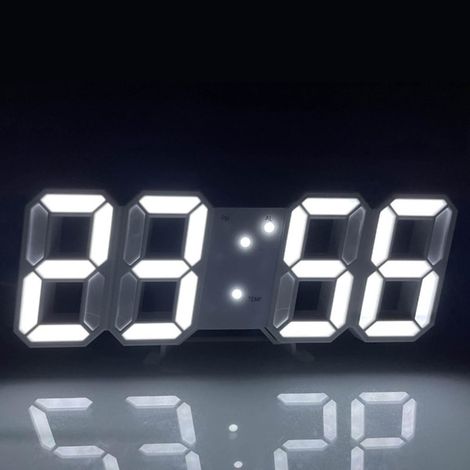Horloge murale numérique LED avec mode nuit lumineux, horloge de table électronique réglable, décoration pour salon, horloge LED blanche (1/4)