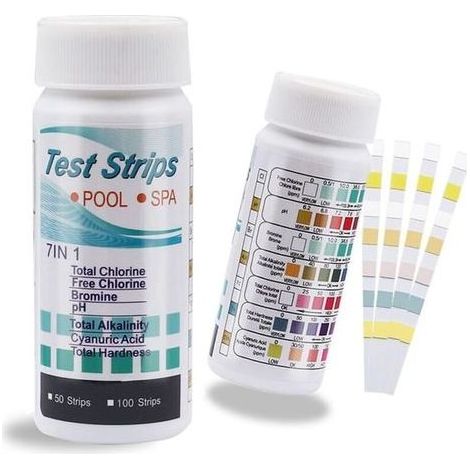 7 in 1 pool und spa wassertester 100 pool teststreifen pool teststreifen chlor und ph test brom gesamtharte gesamtalkalitat cyanursaure gesamtchlor (1/5)