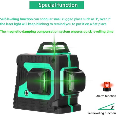 Niveau laser 3D multifonctionnel à 12 lignes verticales et horizontales avec fonction d'auto-nivellement à 3°