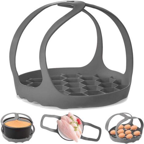 Autocuiseur Sling, Silicone Sling Bakeware 6Qt/8Qt Instantané Pot/Multi-Fonction Cooker Anti-échaudage Ustensiles de Cuisson à Vapeur Lifter Rack, Sans BPA Silicone Egg Vapeur Rack(Gris) (1/5)
