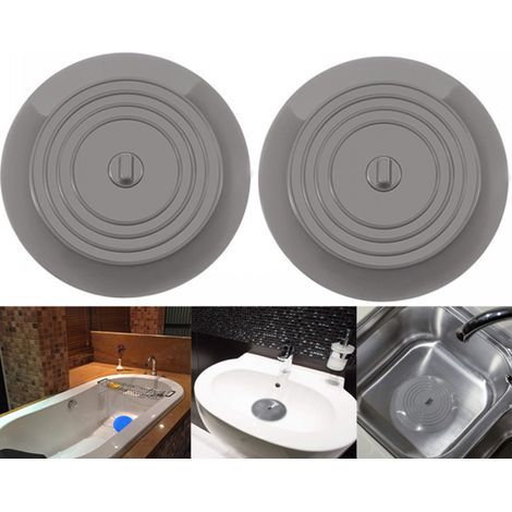 (2 pcs, Gray). Silicone Bath Plugs, Sink Plugs, Kitchen Sink Plugs, 15.3 cm Diameter (1/5)