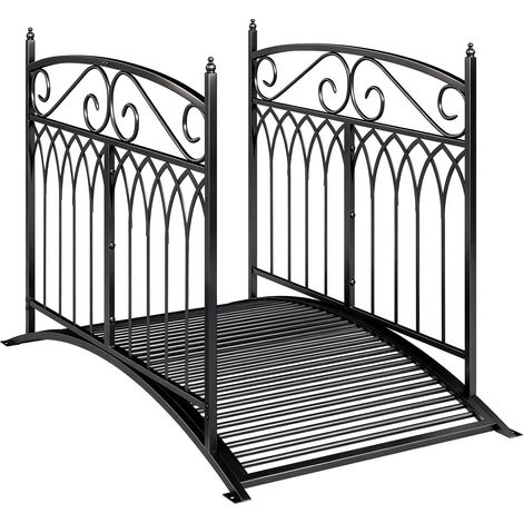 Puente metálico de jardín con barandillas de seguridad, 135,5 cm, negro.