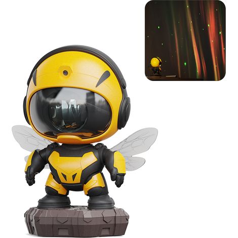 Lámpara nocturna robótica con forma de abeja, proyector de estrellas, mando a distancia y temporizador, ángulo ajustable (blanca). (1/5)
