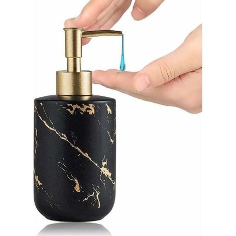 300ml Soap Dispenser, Marble Texture, Ceramic, Hand Soap Pump, Shower Gel Dispenser, Bathroom Accessories (Black)