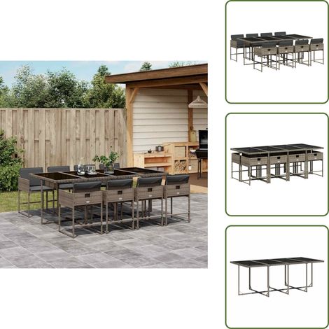 Cuscini da giardino - vidaXL Set da Pranzo da Giardino 9 pz con Cuscini in Polyrattan Grigio - Rattan PE