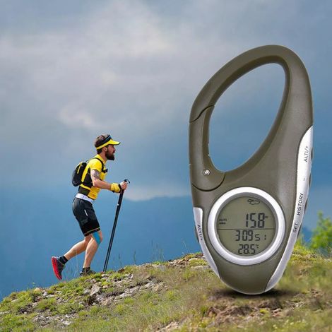 Altimètre Baromètre Numérique, Montre Altitude Pression Température avec Mousqueton, pour Randonnée Pêche Alpinisme, Prévisions Météo, Affichage LCD, Poche ou Sac à Dos (1/4)