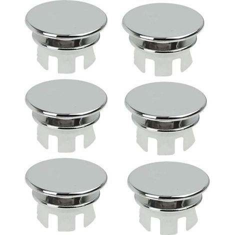 Lot de 6 bouchons de trop-plein chromés pour lavabo de salle de bain, toilettes, trop-plein, trou de drainage, partie ronde (1/5)