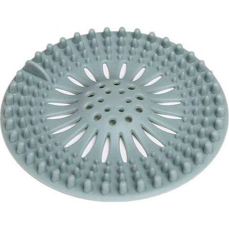 Bouchon de bonde en silicone bleu pour lavabo, attrape-cheveux, idéal pour salle de bain, sol et buanderie. (1/5)
