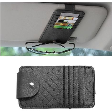 Bolsa multifuncional para guardar gafas de sol, tarjetas bancarias, documentos, pluma estilográfica, organizador para la visera del coche, tarjetero ajustable para la visera (negro). (1/4)