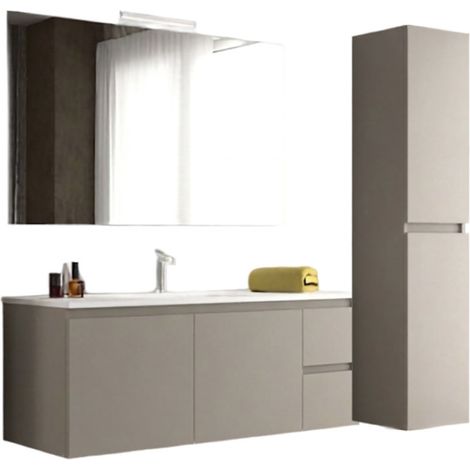 Mobile da Bagno Sospeso con Lavabo 100 cm e Specchio Bali Light 2+2 Tortora (1/2)
