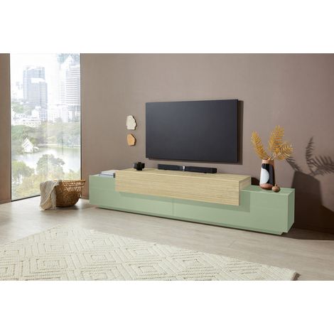 Meuble TV moderne 240 cm vert sauge/chêne Corso (1/5)