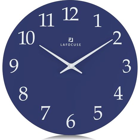30cm Horloge Murale Bleu Marine Bois Silencieuse, Design Moderne Pendule Murale Facile à Lire, sans Tic Tac Décoration pour Salon Cuisine Chambre Bureau (1/5)