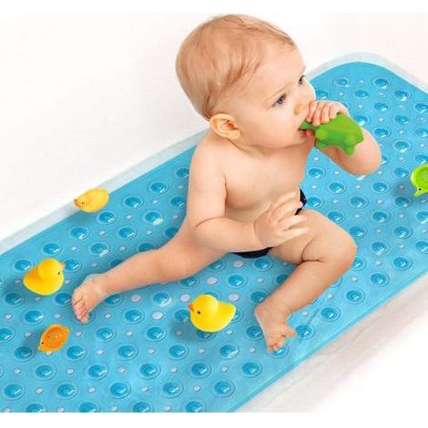 Baby-Badematte. rutschfest. extra lang. Badewannenmatte für Kinder. 100 x 40 cm – umweltfreundliche Badewannenmatte mit 200 großen Saugnäpfen. maschinenwaschbare Duschmatte. Blau (1/5)