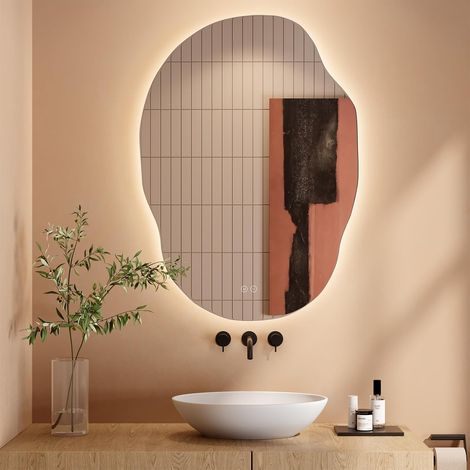 Dripex Miroir Salle de Bain 50 x 70cm, Miroir Asymétrique Salle de Bain avec éclairage LED, Interrupteur Tactile, Lumière Réglable 3 Couleurs, Anti-buée, Mémoire (1/5)