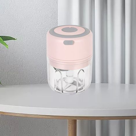 Hachoir à ail électrique 250 ml sans fil, multifonctionnel et détachable, mini hachoir pour gingembre et oignons (rose) (1/5)