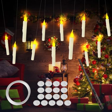 Bougies à LED Flottantes, 12PCS Bougie Flottante avec Télécommande Baguette Magique, LED Bougies Sans Flamme à Piles pour Décoration Halloween, Noël, Anniversaire, Fêtes,Tache Larme Jaune (1/5)