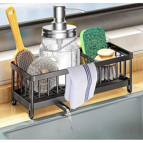 KLVGTIFS PU - Porte-éponge pour évier de Cuisine, Support en Acier Inoxydable 304 pour évier, Plan de Travail avec Plateau de Drainage Amovible (1/5)