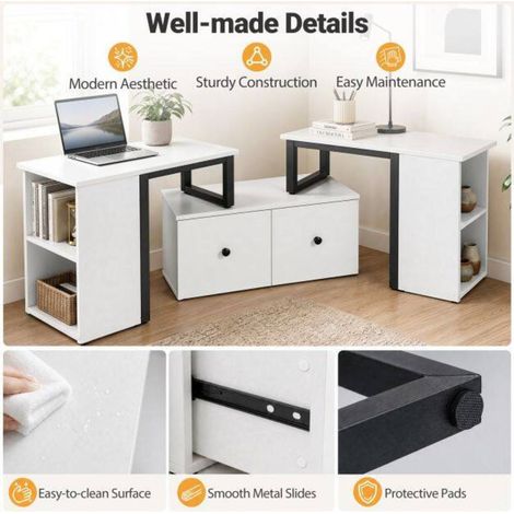 2 tiroirs + 4 niches, meuble TV extensible blanc 140 x 30 x 50 cm, rangement salon pour TV jusqu'à 65 pouces (1/5)