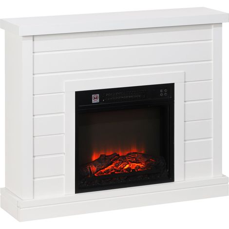 Camino Elettrico da Pavimento 1800W Effetto Fiamma e Telecomando 96,5x22x81,7 cm Bianco (1/5)
