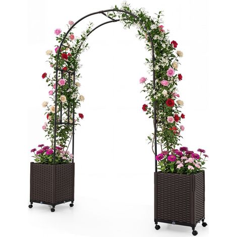 Garden Arch Trellis with 2 Self-Watering Planter Boxes (1/5)