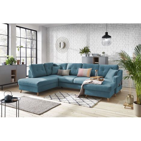 BOBOCHIC XS - Canapé panoramique convertible coffre SWEDEN Angle droit Bleu clair (1/5)