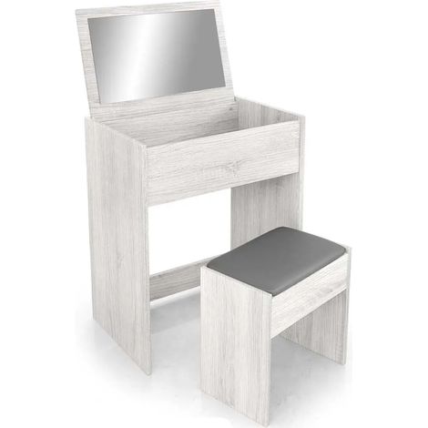 Mesa de maquillaje bioclimática blanca con espejo y taburete, 60 x 40 x 75 cm