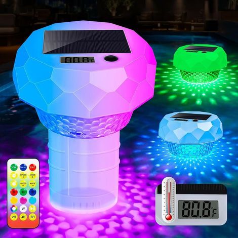 Distributeur flottant de pastilles de chlore solaire pour piscine (avec thermomètre) : éclairage flottant LED pour piscine (1/5)