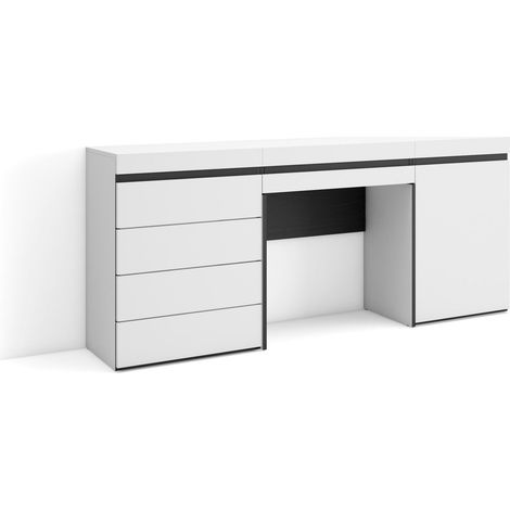 Skraut Home - Tavolo da toeletta, Tavolo da Trucco, stoccaggio, 177x75x35 cm, Con cassetto, Cassettiera, Stile moderno, Bianco (1/5)