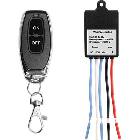 433MHZ Interrupteur à distance sans fil DC 5V 6V 12V 24V 36V 60V Module récepteur à contact sec à 1 canal avec 1 émetteur ON/OFF pour batteries de voiture, serrures de portes (1/5)