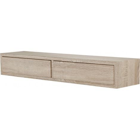 Étagère murale 2 tiroirs coulissants – Bois MDF 88,2 x 20 cm – Fixation cachée – Système d'ouverture à pression – Design moderne – Domino