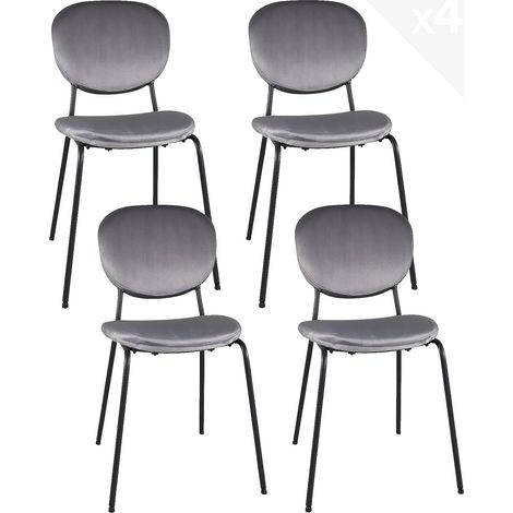 Ensemble de 4 chaises de salon/salle à manger contemporaines, revêtement en tissu Teddy blanc rembourré, pieds en métal noir Mada (1/5)